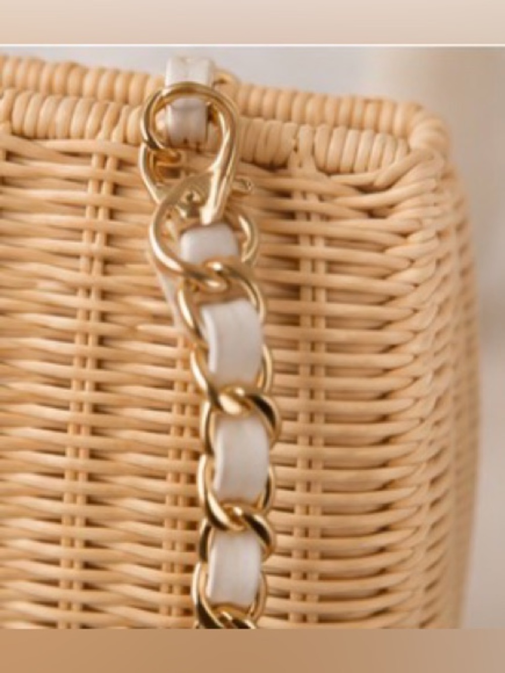 Tommy Bahama Woven Rattan Clutch Shoulder Bag White Bamboo Turnlock Resort NEW - Picture 5 of 12
